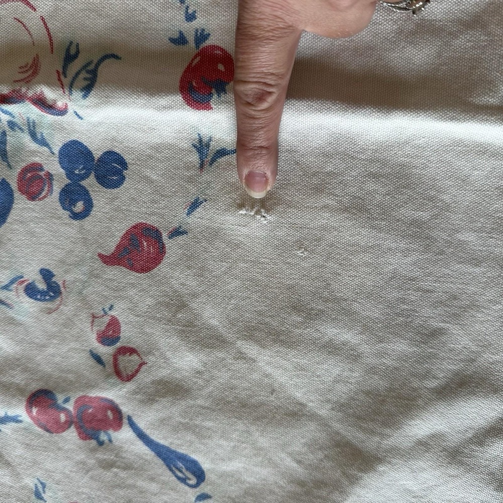 VTG Fruit Basket Tablecloth 1950's Blue Red Cotton 44x39 Square - Picture 7 of 10